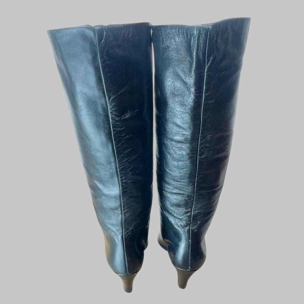 Vintage 1970s/early 1980s Joyce Black Leather Knee High Boots Size 7M - Picture 6 of 9